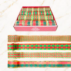 Fita Natalina Aramada Xadrez 5cm 2,7m Borda Dourada para Laços Árvore Guirlanda Decoração de Natal