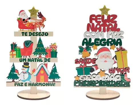 Mini Árvore de Natal em Madeira Decorativa 18x11 cm