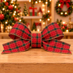 KIT Fita Decorativa Aramada Xadrez Natalina 6,3 cm x 2,7 m para Laços e Guirlandas