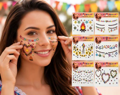 Kit 4 Adesivos Facial Bandeirinha Festa Junina Strass Maquia