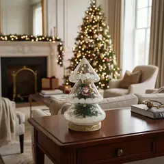 Imagem do Luminária Natal Pinheiro Vidro LED Papai Noel Enfeite 20cm