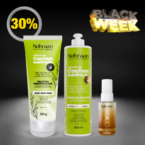 Kit Linha Cachos Alecrim – Gelatina + Creme de Pentear + Elixir 24K | Nohraan - comprar online