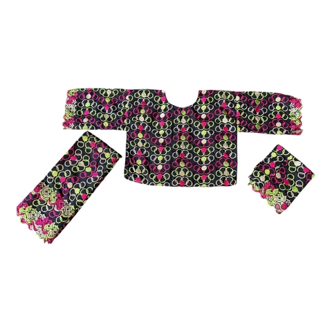 Conjunto Feminino 3 Pçs Pano de Cabeça, Bata e Saia em Lese