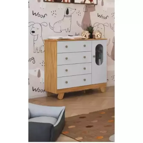 COMODA PINGO 1P JANELA AMENDOA BC BRILHO - PEROBA