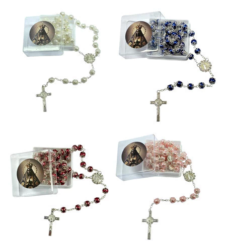 Terço Rosário N Sra. Aparecida Pérola Strass Noiva 62cm
