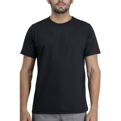 Camiseta Gola Careca Malha PV Manga Curta Preta - comprar online