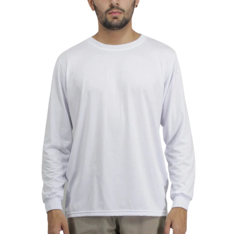 Camiseta Gola Careca Malha PV Manga Longa Branca