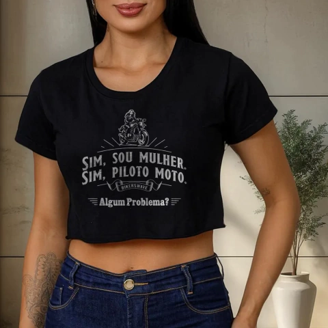 Camiseta Estonada Cropped - Sim, Piloto Moto - comprar online