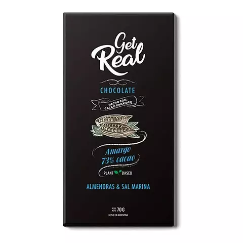 Get Real Chocolate Amargo 70 % Almendras Y Sal Marino x70g