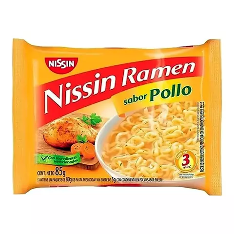 Nissin Ramen Pollo x85g Fideo Listo en 3 Minutos