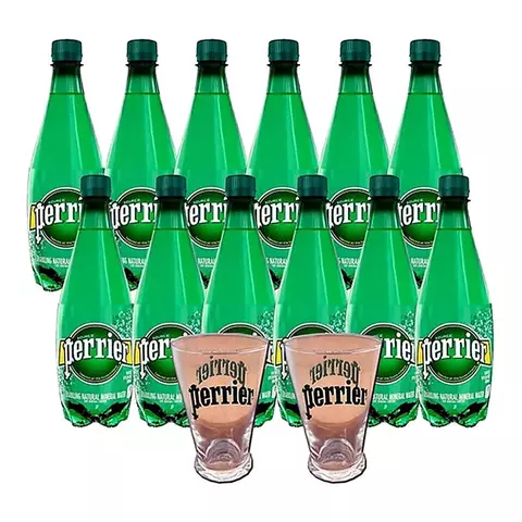 Pack 10 Latas Agua Mineral Perrier Con Gas X250cc + 2 Vasos