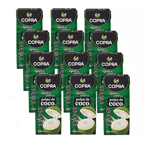 Pack 12 Agua De Coco Copra Con Pulpa Tetra Brick x200Ml Brasil
