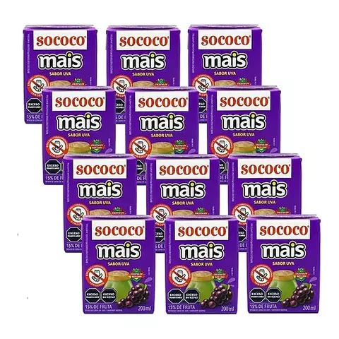 Pack 12 Agua De Coco Sococo Sabor Uva Tetra Brik x200cc Origen Brasil