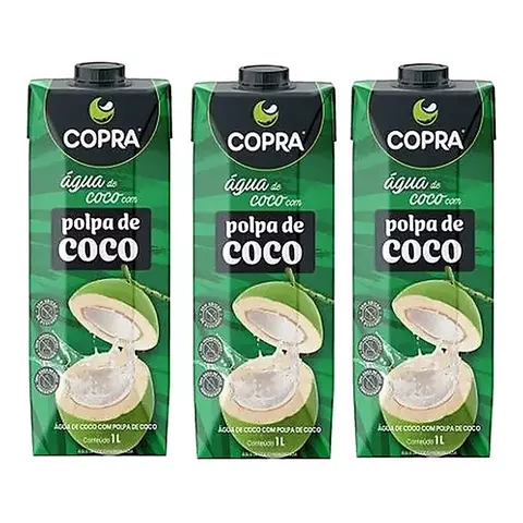 Pack 3 Agua De Coco Copra Con Pulpa Tetra Brick x 1Litro Brasil