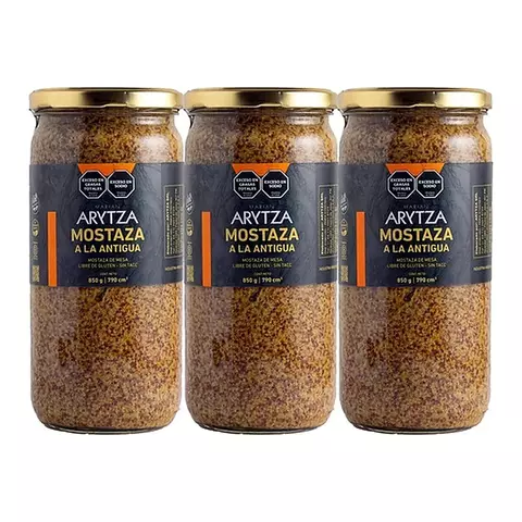 Pack 3 Mostaza Gourmet Arytza A La Antigua X850grms Sin Tacc