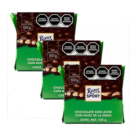 Pack 3 Tabletas Chocolate Ritter Con Castaña De Caju X100g