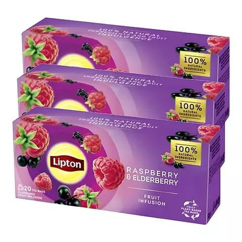 Pack 3 Te Frambuesa Y Arandano Lipton X20 Saquitos Origen Ingles