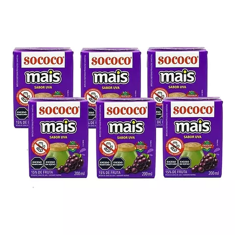 Pack 6 Agua De Coco Sococo Sabor Uva Tetra Brik x200cc Origen Brasil