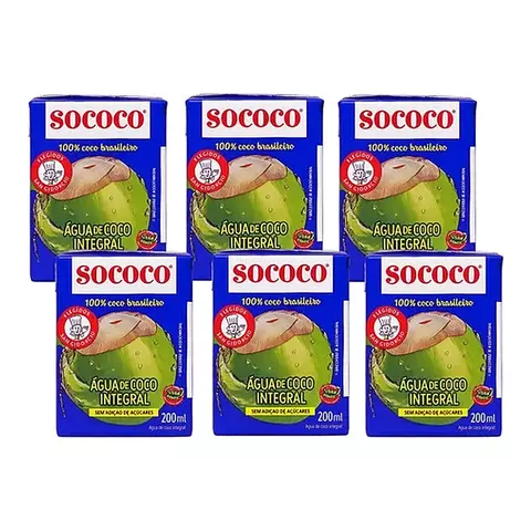 Pack 6 Aguas De Coco Sococo Sabor Tradicional Tetra Brik x200cc Origen Brasil