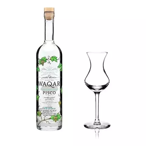 Pisco Waqar Chileno X700cc + Copa Pisco San Carlos