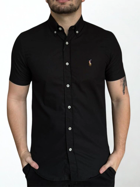 CAMISA MANGA CURTA OXFORD RL PRETA