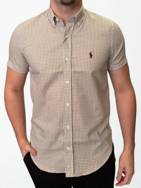 CAMISA MANGA CURTA MICRO XADREZ RL BEGE