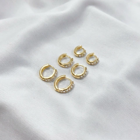 Trio de Click Listras Zirconia Ouro