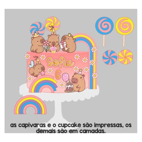 Arquivo de Corte Topo de Bolo Capivara Menina 1