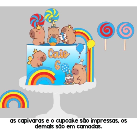 Arquivo de Corte Topo de Bolo Capivara Menino 1 - comprar online