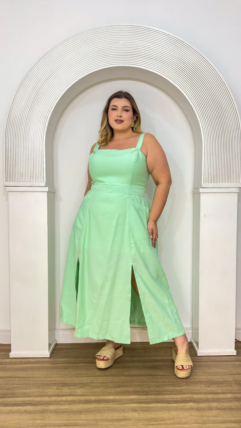 Vestido Belina Longuete com Fendas e Cinto | Thays Balla - comprar online