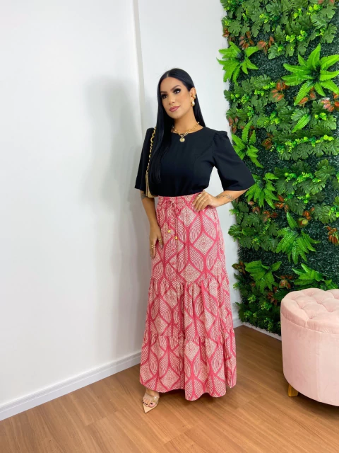 Saia Pietra Longa com Lastex e Botões com Fenda Lateral | Thays Balla - comprar online