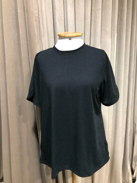 Blusa Regina Canelada Azul com Manga Curta | Thays Balla - comprar online