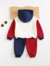 Set de 2 piezas con sudadera con capucha y pantalón jogger con estampado de letra de oso de dibujos animados y contraste de color para niño bebé. - comprar en línea