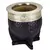 Vista frontal de mate de calabaza forrado en cuero croco negro, virola lisa y base firme