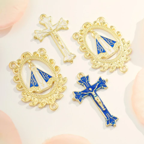 Kit 5 Crucifixos e 5 Entremeios Nossa Senhora Aparecida Resinado Para Terço - comprar online