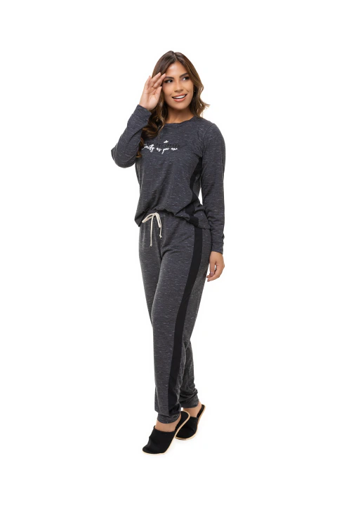 Pijama Mescla Manga longa com calça comprida em malha PV