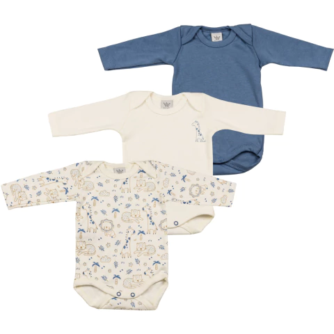 Kit 3 Body Longo Suedine estampado Safari Azul Jeans - comprar online