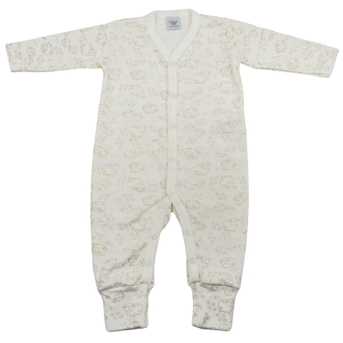 Macacão longo pé reversível corrido ovelhas Cru - comprar online