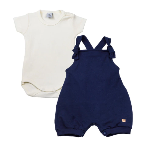 Jardineira Molecotton com Body canelado Marinho - comprar online