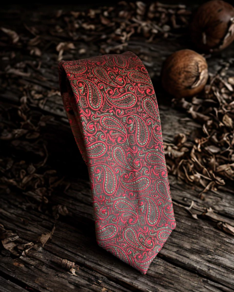 Gravata 2400 fios - Vermelha Detalhes Cinza - comprar online