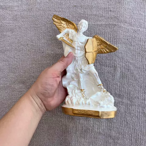 São Miguel Arcanjo 20cm Perolado Com Detalhes Dourados