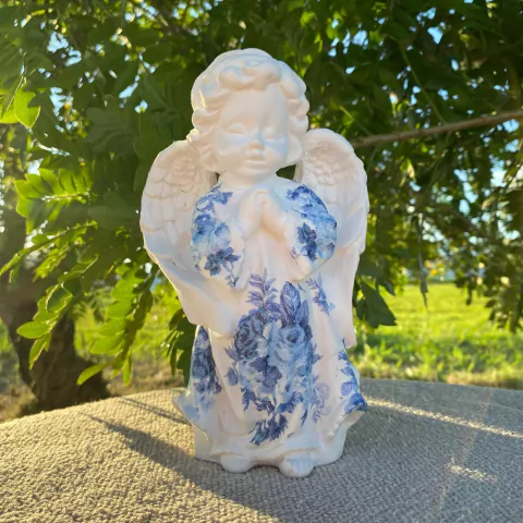 Anjo da Guarda Decoupage Azul Delicado / Decoração De Batizado 20cm