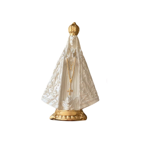 Kit 5 Nossa Senhora Aparecida 15cm Perolada com Detalhes Dourados
