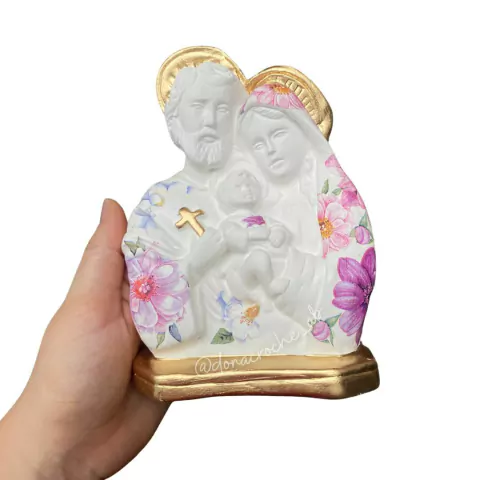 Imagem Sagrada Família 17cm com flores/ Lembrança Casamento