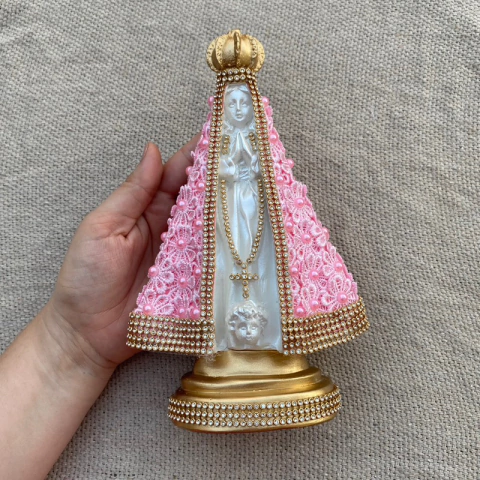 Nossa Senhora Aparecida Pérol a Rosa 22cm / Decoração de Quarto Infantil / Lembrança Batizado / Lembrança Casamento vc