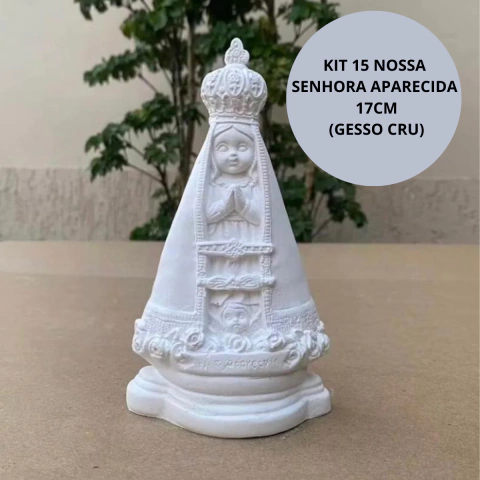 Kit 15 Nossa Senhora Aparecida 17cm Gesso Cru