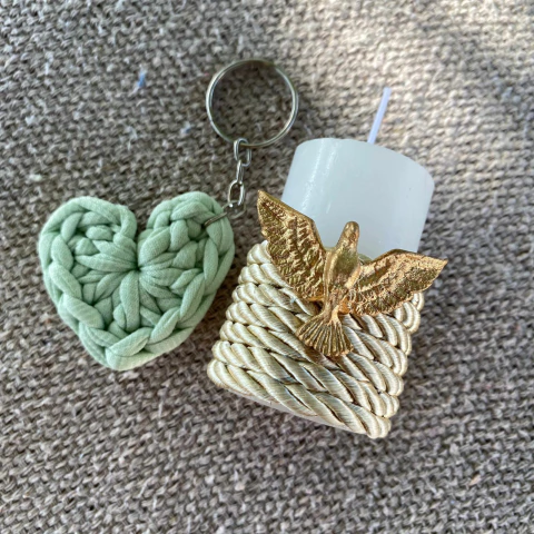 Kit Chaveiro Coração + Vela Decorada / Lembrança Batizado