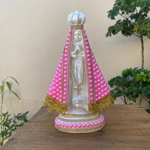 Nossa Senhora Aparecida 22cm Pérola Rosa com Branco / Nossa Senhora Aparecida Delicada