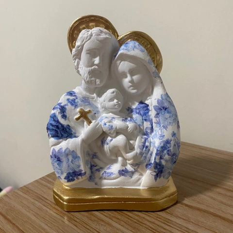 Sagrada Família 17cm Decoupage Azul Delicada / Lembrança para Padrinhos / Lembrança de Casamento