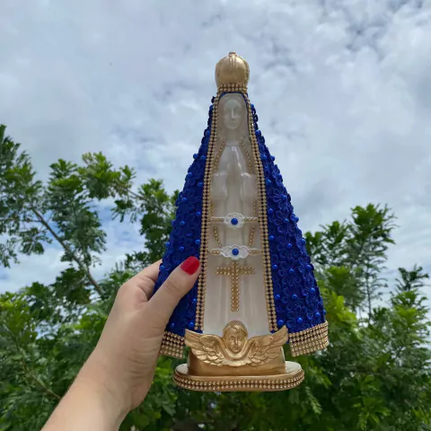 Nossa senhora Aparecida de 30 cm Guipir Azul e Pérola